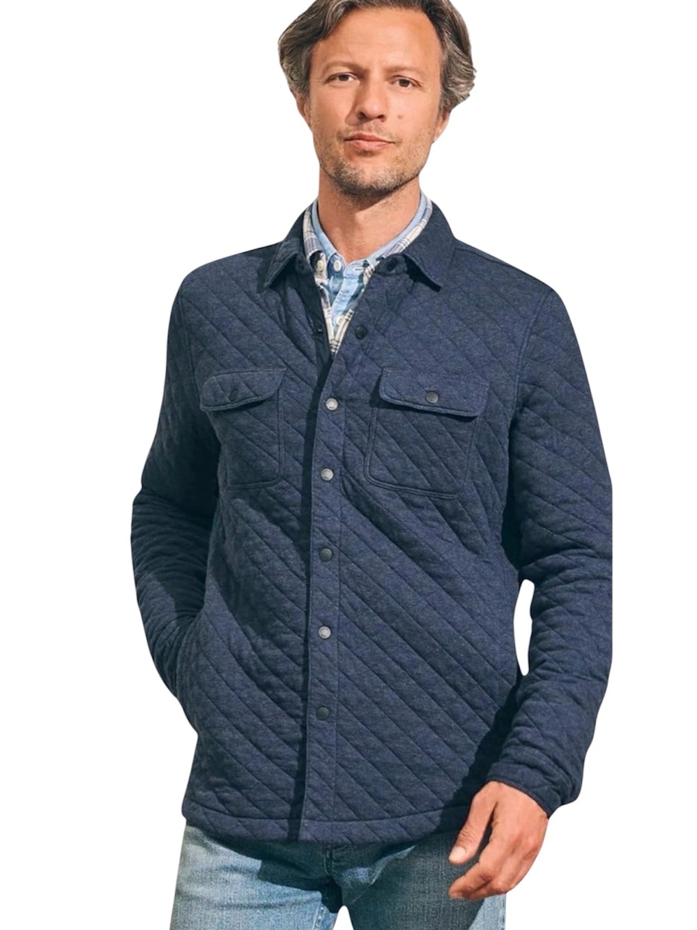 Faherty Epic Quilted Fleece CPO Shacket In Navy Blue